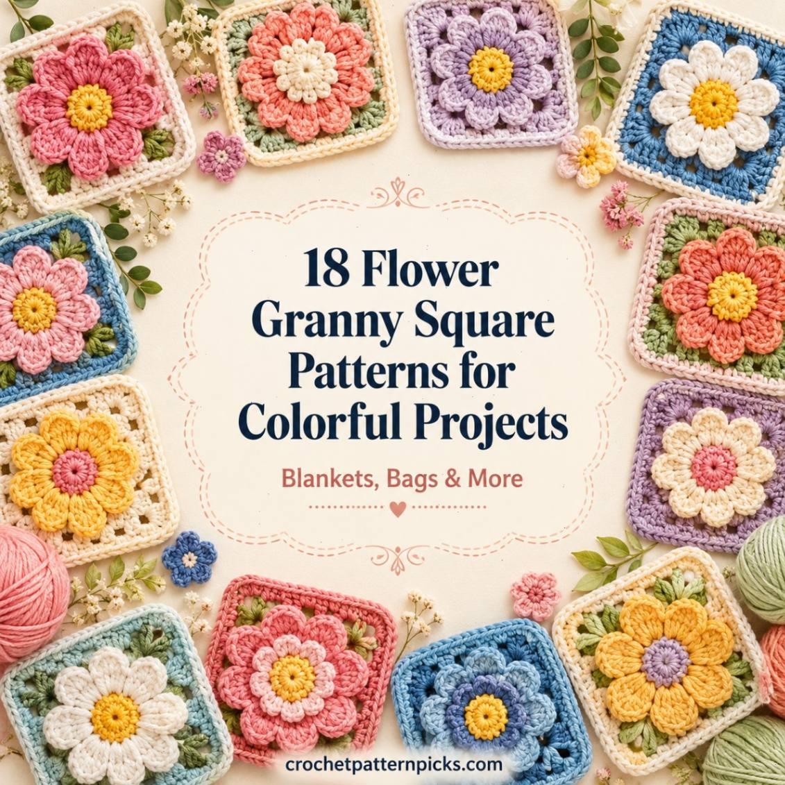 18 Flower Granny Square Patterns for Colorful Projects