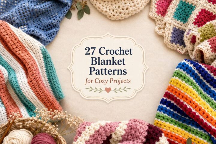 Cozy crochet blanket patterns displayed in various colors and textures.
