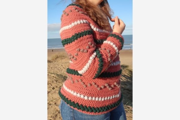 Beads and Bobbles Sweater — crochet sweater patterns Crochet sweater with beads and bobbles in pink and green stripes. — crochet sweater patterns