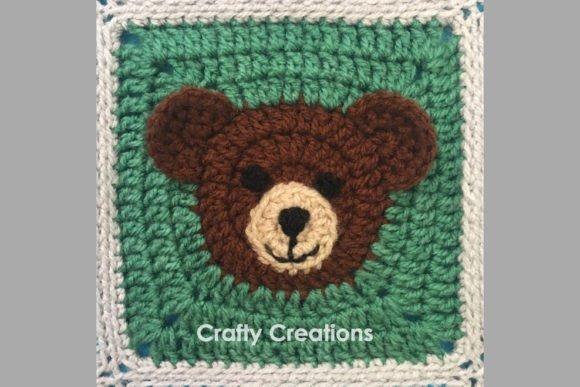 Bear Granny Square Crochet Pattern — Crochet Granny Square Blanket Patterns Bear Granny Square Crochet Pattern featuring a bear face on a green background. — Crochet Granny Square Blanket Patterns