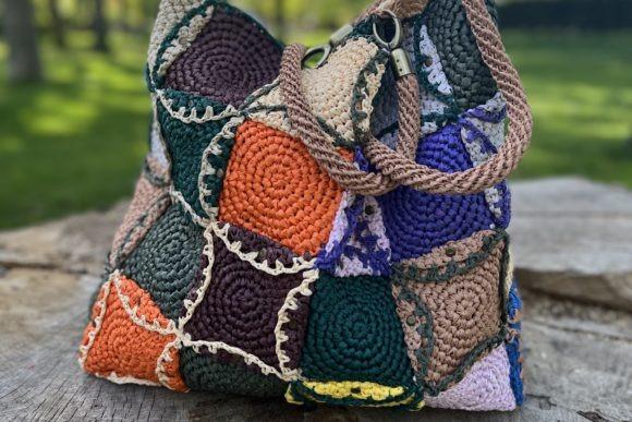Colorful Crochet Tote Bag — crochet tote bags patterns Crochet tote bag with colorful patches and handles — crochet tote bags patterns
