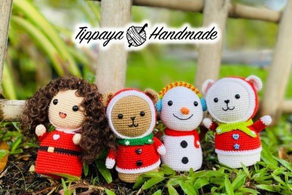 Crochet Christmas Amigurumi Set — Crochet Christmas Ornaments Patterns Crochet Christmas Amigurumi characters including a bear, snowman, and a girl in a red — Crochet Christmas Ornaments Patterns