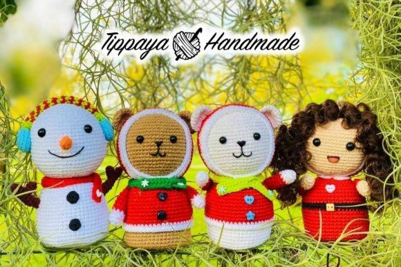 Christmas Amigurumi Set — Crochet Christmas Ornaments Patterns Crochet Christmas Amigurumi characters including a snowman, bear, cat, and girl. — Crochet Christmas Ornaments Patterns