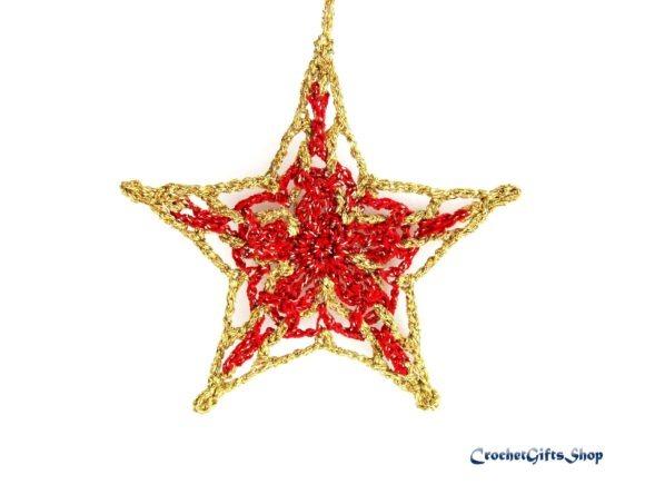 Crochet Christmas Star Ornament — Crochet Christmas Ornaments Patterns Crochet Christmas Star Ornament with lace structure and picot details — Crochet Christmas Ornaments Patterns