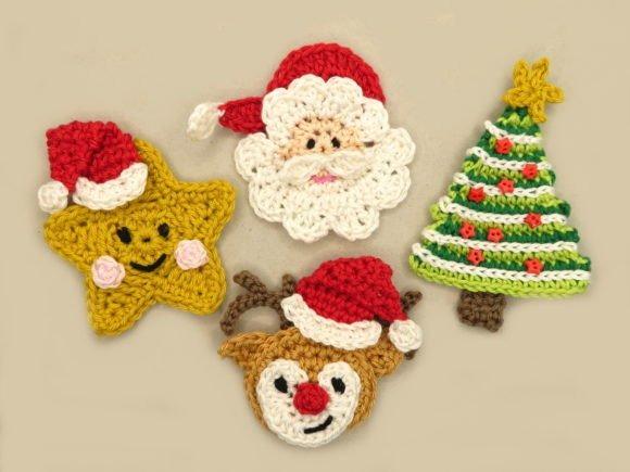 Crochet Christmas Ornaments — Crochet Christmas Ornaments Patterns Crochet Christmas ornaments featuring Santa, a tree, a star, and a reindeer. — Crochet Christmas Ornaments Patterns