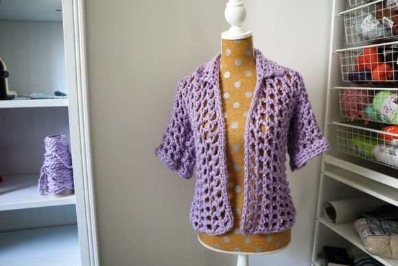 Chunky Mesh Overshirt Crochet Pattern — crochet sweater patterns Chunky Mesh Overshirt crochet sweater pattern in purple yarn — crochet sweater patterns