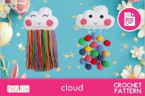 Mini Amigurumi Clouds — mini amigurumi patterns Mini amigurumi patterns featuring smiling crochet clouds with colorful drops.