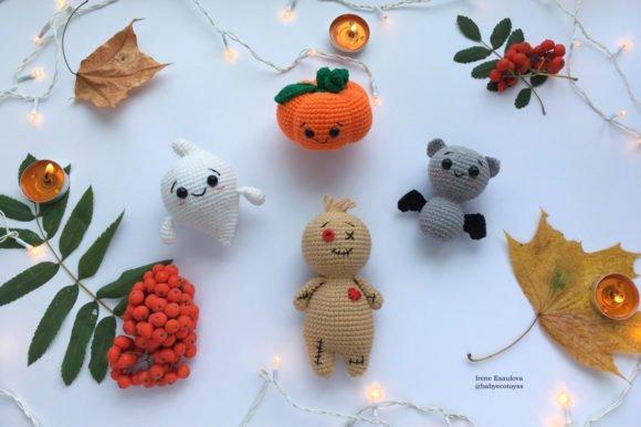 Halloween Crochet Toy Set — Crochet Halloween Patterns Crochet Halloween Patterns featuring a bat, pumpkin, ghost, and voodoo doll