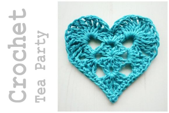 Granny Heart Square — Crochet Granny Square Blanket Patterns Crochet Granny Square Blanket Patterns featuring a heart motif in turquoise yarn.