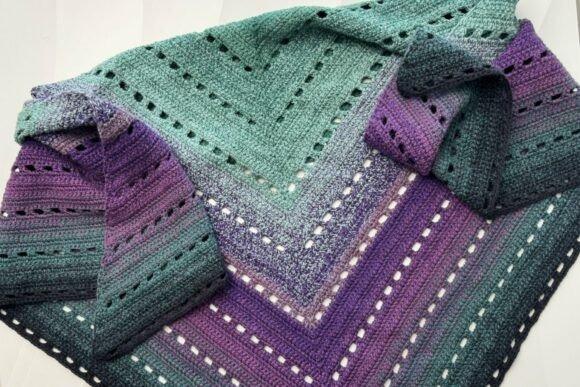 Crofton Shawl Crochet Pattern — crochet shawl patterns Crochet shawl in shades of green and purple with a chevron pattern. — crochet shawl patterns