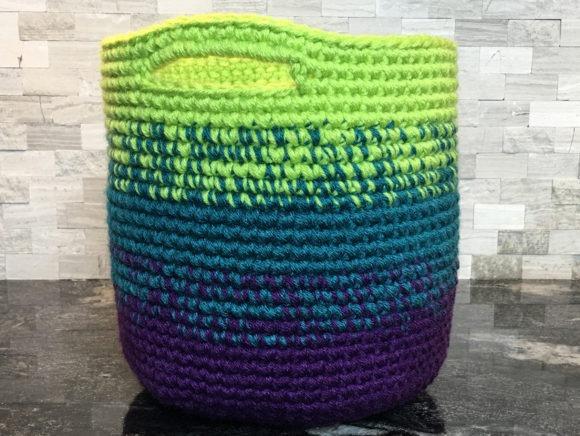 Cutie Utility Basket — crochet basket patterns Crochet basket in three colors with handles — crochet basket patterns
