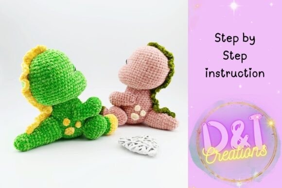 Dinosaur Crochet Pattern — amigurumi crochet patterns Amigurumi crochet dinosaur toys in green and pink colors. — amigurumi crochet patterns