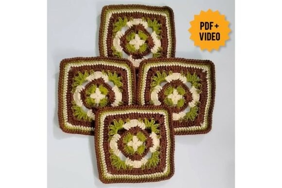 Easy Crochet Granny Square Pattern — Crochet Granny Square Blanket Patterns Crochet granny squares in earthy tones with floral design — Crochet Granny Square Blanket Patterns