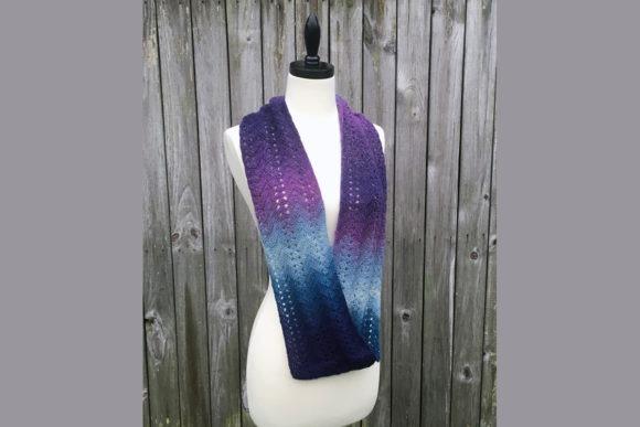 Fall Infinity Scarf Crochet Pattern — Crochet Scarf Patterns Crochet scarf in purple and blue gradient on a mannequin. — Crochet Scarf Patterns
