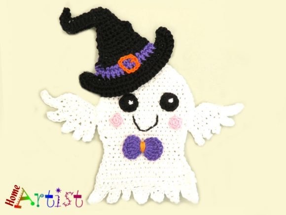 Ghost and Hat Appliqué — Crochet Halloween Patterns Crochet ghost with a hat and bow tie — Crochet Halloween Patterns