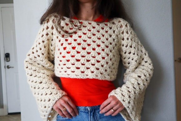 Granny Stitch Crop Sweater — crochet sweater patterns Crochet sweater featuring granny stitch design in a cropped style. — crochet sweater patterns