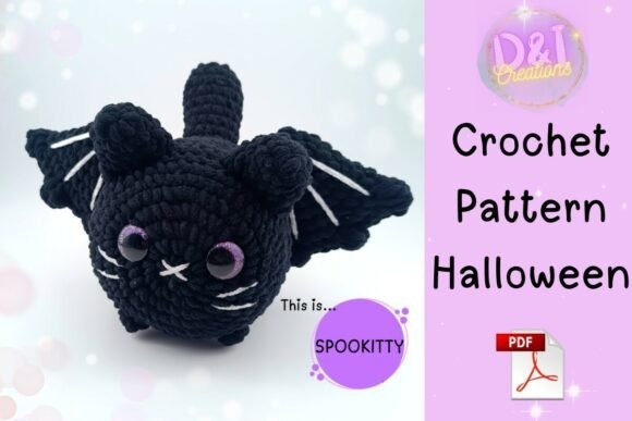 Halloween Bat-Wing Cat Crochet — Crochet Halloween Patterns Crochet Halloween Patterns featuring a black cat with bat wings and spider detail.