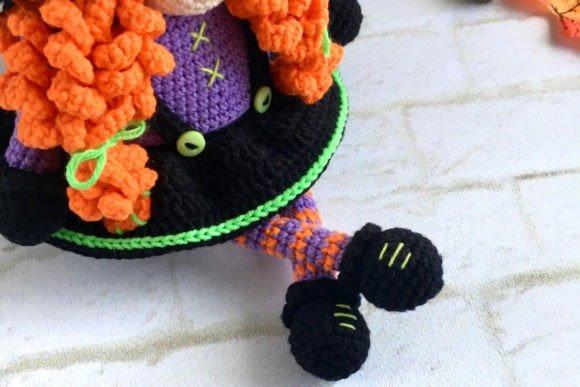 Crochet Halloween Witch Gnome — Crochet Halloween Patterns Crochet Halloween Witch Gnome Doll with orange hair and witch hat — Crochet Halloween Patterns