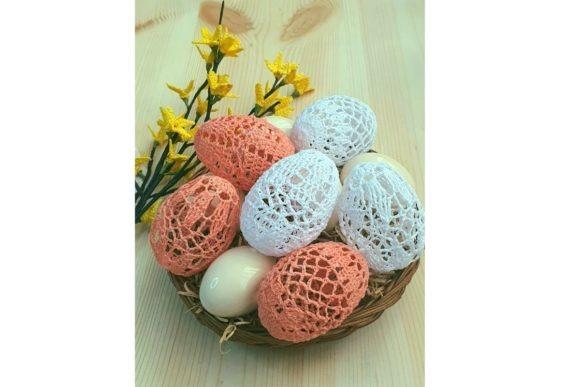 Lace Easter Eggs Set — crochet Easter patterns Lace Easter eggs in a basket with yellow flowers — crochet Easter patterns