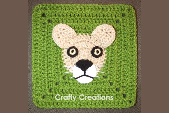 Lioness Granny Square Crochet Pattern — Crochet Granny Square Blanket Patterns Crochet Lioness Granny Square pattern featuring a lioness face on a green — Crochet Granny Square Blanket Patterns