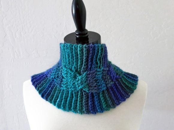 Midnight Cabled Cowl — Crochet Scarf Patterns Midnight Cabled Cowl Crochet Pattern in teal and purple yarn — Crochet Scarf Patterns