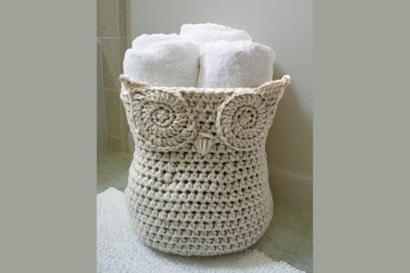Owl Basket Crochet Pattern — crochet basket patterns Crochet owl basket with rolled towels inside — crochet basket patterns
