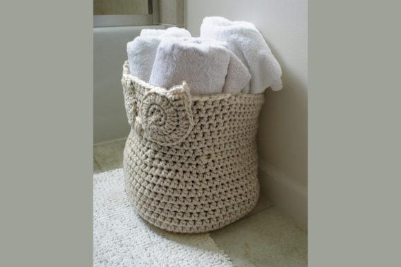 Owl Basket Crochet Pattern — crochet basket patterns Crochet owl basket holding rolled towels — crochet basket patterns