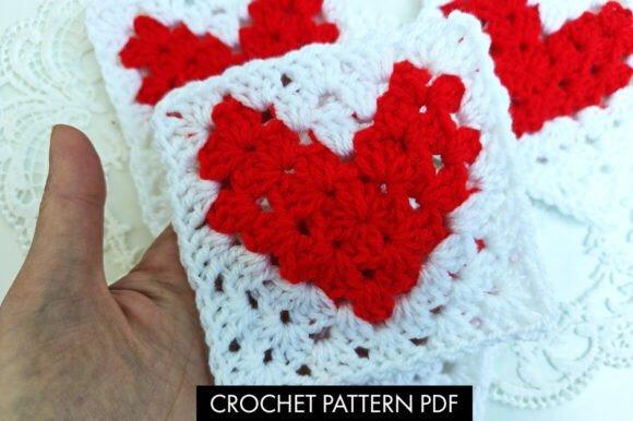 Pixel Heart Granny Square Pattern — crochet pillow patterns Crochet pillow patterns featuring pixel heart granny squares in red and white.