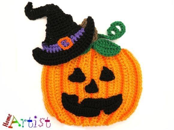 Pumpkin + Hat Halloween Applique — Crochet Halloween Patterns Crochet pumpkin with witch hat appliqué — Crochet Halloween Patterns