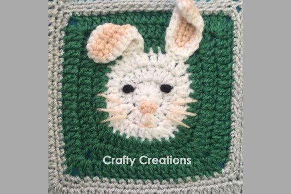 Rabbit Granny Square Crochet Pattern — Crochet Granny Square Blanket Patterns Crochet Rabbit Granny Square pattern in green and gray with a bunny face — Crochet Granny Square Blanket Patterns