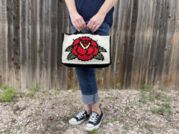 Rose Tattoo Crochet Bag Pattern — crochet tote bags patterns Rose Tattoo Crochet Bag showcasing a graphic rose motif. — crochet tote bags patterns