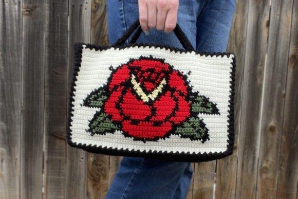 Rose Tattoo Crochet Bag — crochet tote bags patterns Rose Tattoo Crochet Bag Pattern featuring a graphic rose motif — crochet tote bags patterns
