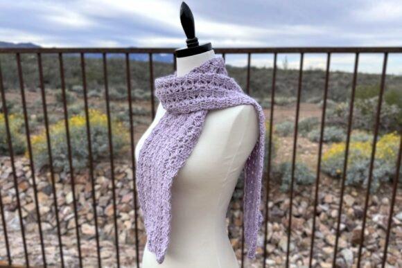 Slanting Squares Scarf Crochet Pattern — crochet shawl patterns Crochet shawl pattern in lavender on a mannequin — crochet shawl patterns