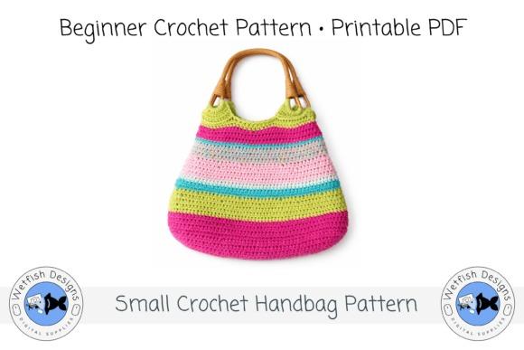 Small Crochet Handbag Pattern — Crochet clutch bag patterns Crochet clutch bag patterns featuring a small handbag with bright stripes and bamboo handles.