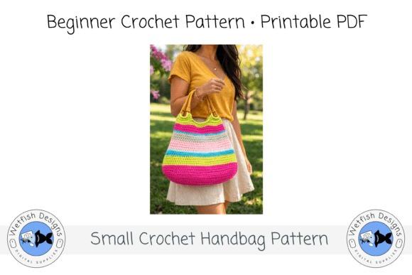 Small Crochet Handbag Pattern — Crochet clutch bag patterns Crochet clutch bag patterns featuring a small handbag with bright stripes and bamboo handles.