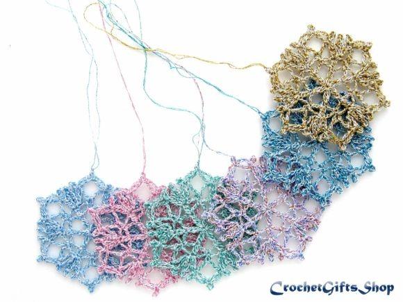 Snowflake Ornament Crochet Patterns — Crochet Christmas Ornaments Patterns Crochet Christmas Ornaments Patterns featuring snowflake designs in various colors.
