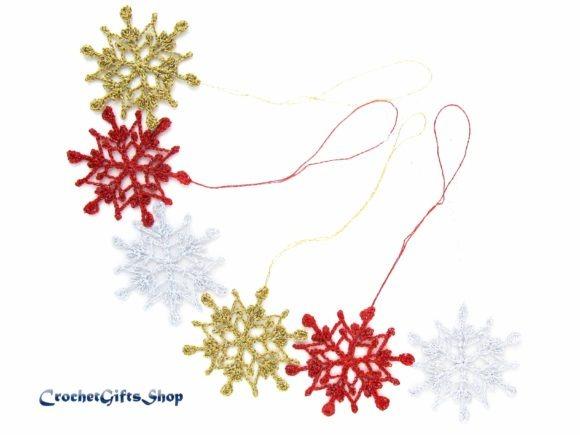 Crochet Snowflake Ornaments — Crochet Christmas Ornaments Patterns Crochet Christmas Ornaments Patterns featuring snowflake designs in red, gold, and white.