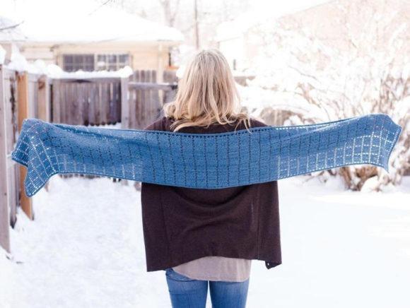 Square Squared Crochet Scarf — crochet shawl patterns Crochet shawl pattern in blue worn outdoors in winter. — crochet shawl patterns