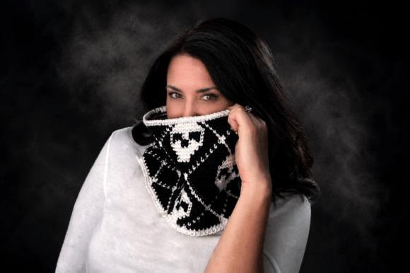 Tartan Skull Cowl Crochet Pattern — Crochet Halloween Patterns Crochet skull cowl featuring Fair Isle design in black and white. — Crochet Halloween Patterns