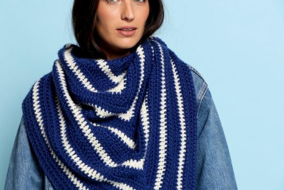 Tubbataha Shawl — crochet shawl patterns Crochet shawl patterns featuring a two-color design in blue and white.