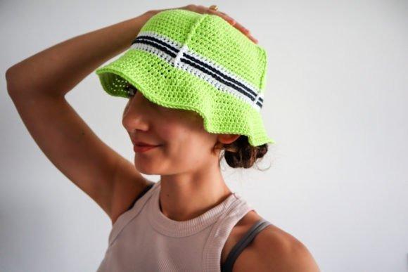 Crochet Bucket Hat — crochet bucket hat patterns Crochet bucket hat in bright green with black and white stripes — crochet bucket hat patterns