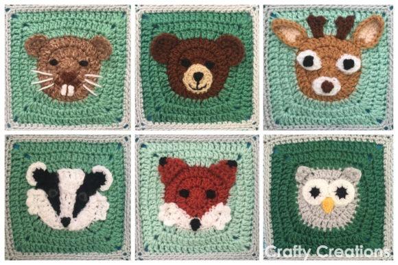 Woodland Animal Blanket Patterns — Crochet Granny Square Blanket Patterns Crochet granny squares featuring woodland animal motifs including a bear, deer — Crochet Granny Square Blanket Patterns