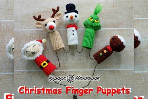 Christmas Finger Puppets — Christmas Crochet Patterns Christmas Crochet Patterns featuring finger puppets of Santa, snowman, reindeer, gingerbread man, and Grinch.