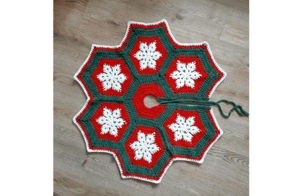 Christmas Tree Skirt Crochet Pattern — Christmas Crochet Patterns Christmas Tree Skirt crochet pattern in red, green, and white with snowflake design — Christmas Crochet Patterns