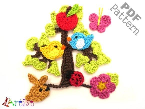 Crochet Pattern Tree Set — Christmas Crochet Patterns Crochet pattern tree set with colorful animals and flowers. — Christmas Crochet Patterns