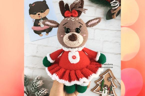 Reindeer Stuffed Toy — Christmas Crochet Patterns Reindeer stuffed toy in a red dress with green accents. — Christmas Crochet Patterns