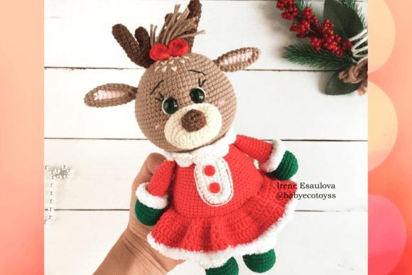 Reindeer Stuffed Toy — Christmas Crochet Patterns Reindeer stuffed toy in a red dress with green accents. — Christmas Crochet Patterns