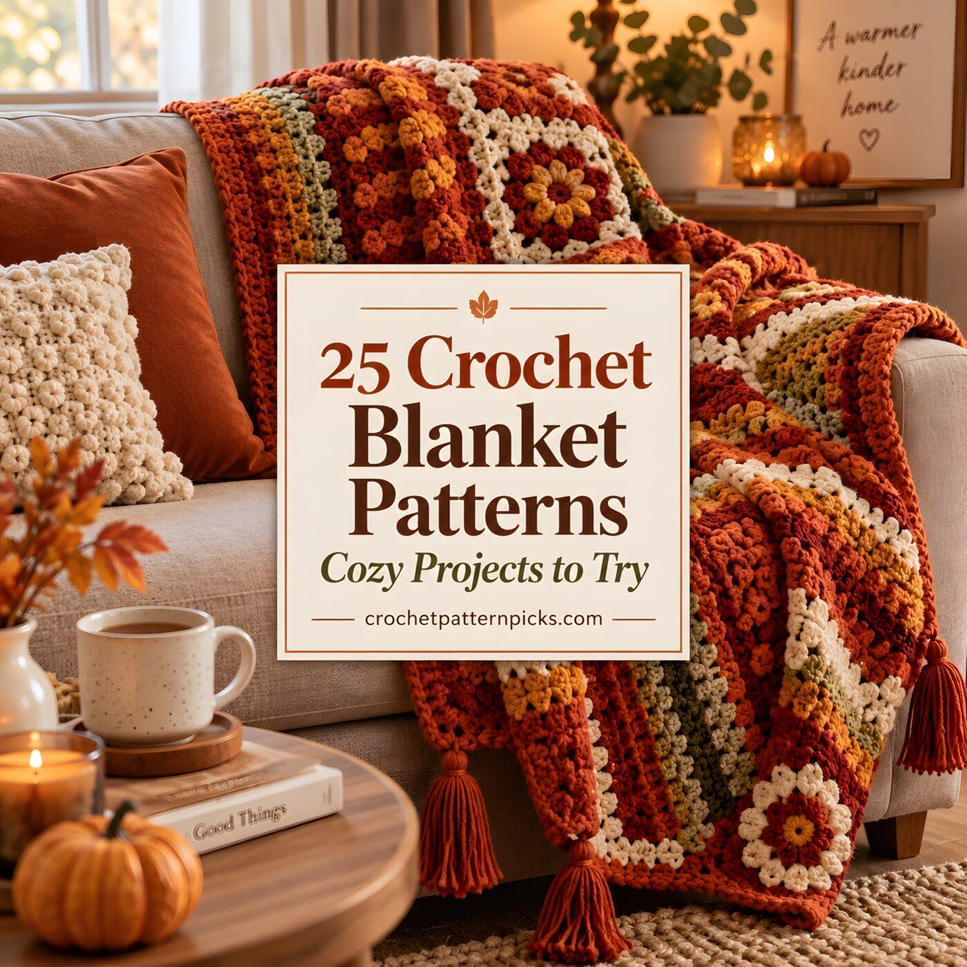 25 Crochet Blanket Patterns for Cozy Projects to Try featuring a colorful crochet blanket on a — Small Crochet Projects: