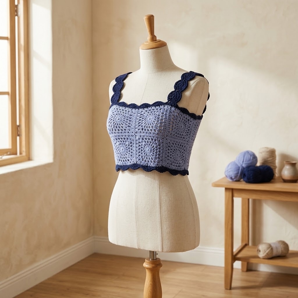 Granny Square Crop Top Pattern — crochet tops patterns Granny Square Crop Top Digital Pattern in blue with contrast edging — crochet tops patterns