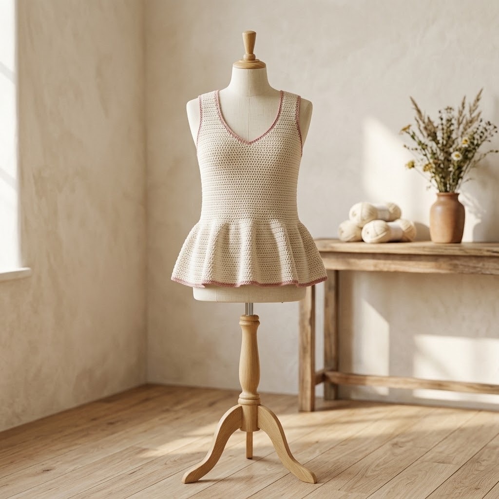 Peplum Summer Top Pattern — crochet tops patterns Peplum Summer Top crochet pattern in cream color with flared shape — crochet tops patterns